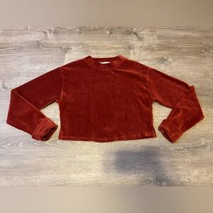 Altar’d State Cropped Ribbed Velour Long Sleeve Women’s Size S Rust Color